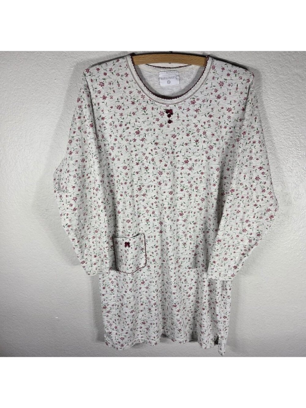 Kathy Ireland Intimates Pijama Gown Top Size L Cream Pink Floral Sleepwear